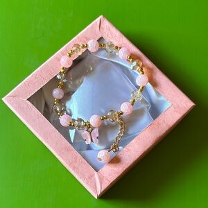 Stocking Stuffers!! Elegant Light Pink and Gold Beaded Bracelet Butterfly charm.